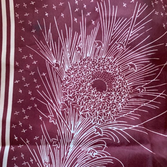 Vintage 1970s Burgundy Feather Print Poly Scarf - Picture 7 of 13